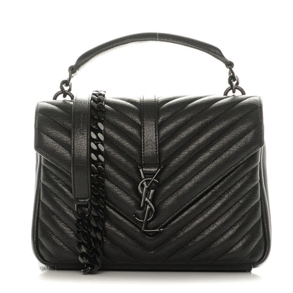 Saint Laurent Sheepskin Matelasse Chevron Monogram Medium College Bag Black 1 of 7