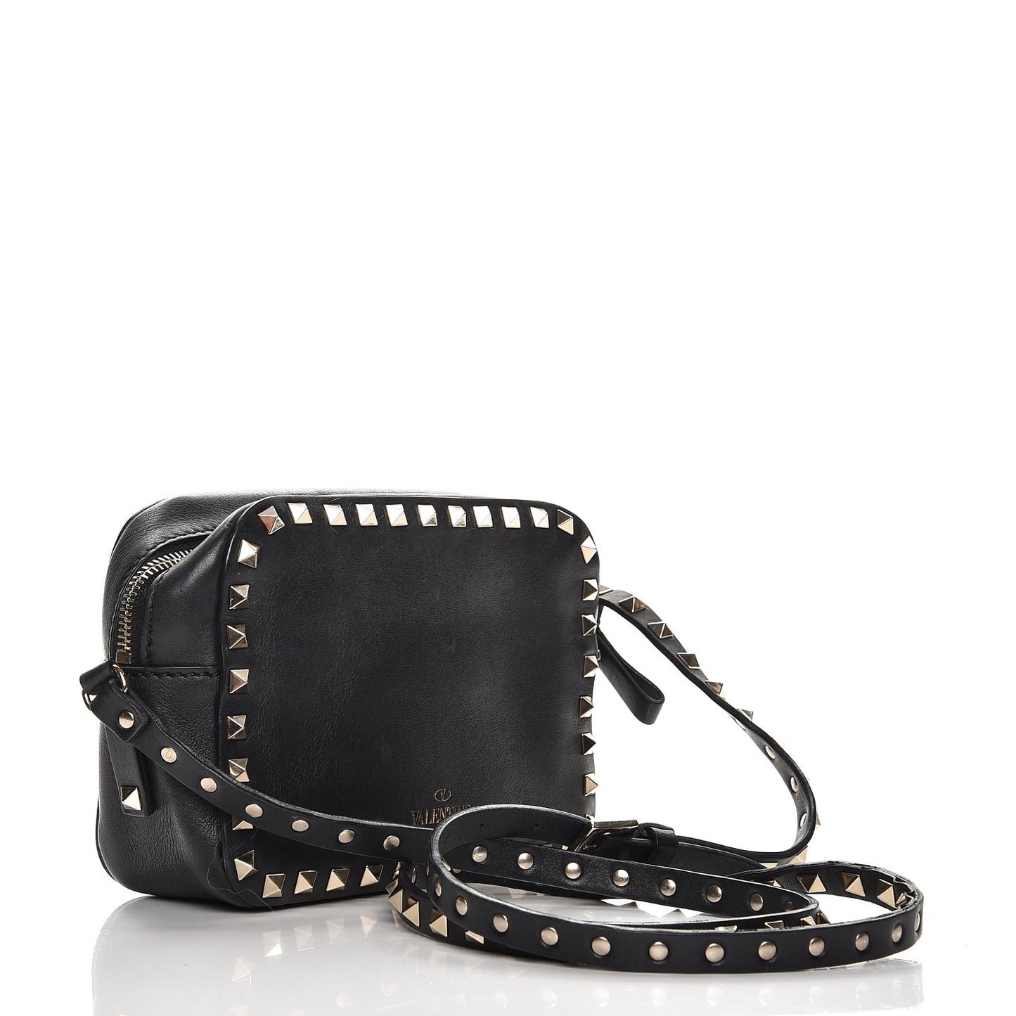Calfskin Rockstud Camera Crossbody Bag Black