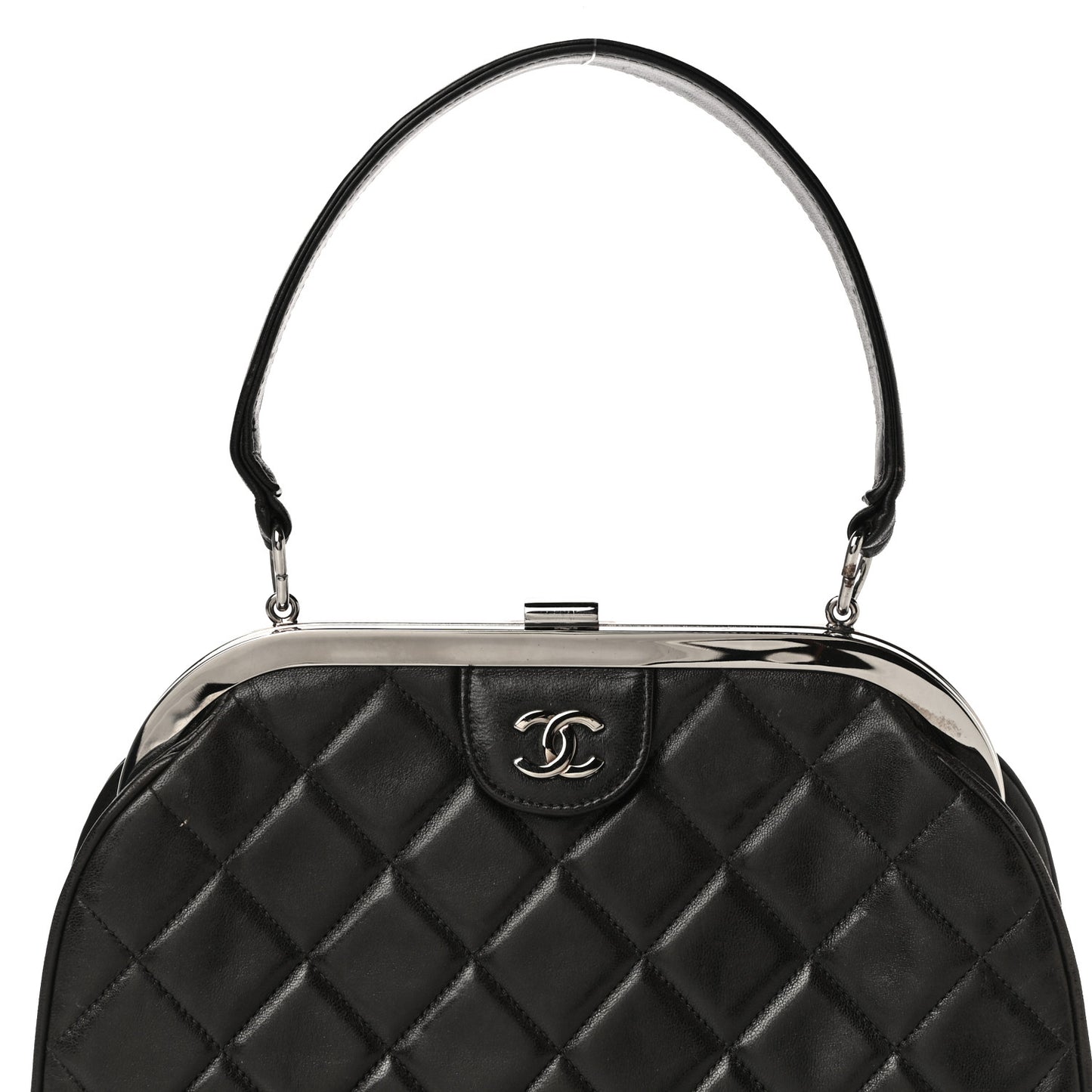 Lambskin Quilted Kisslock Frame Bag Black