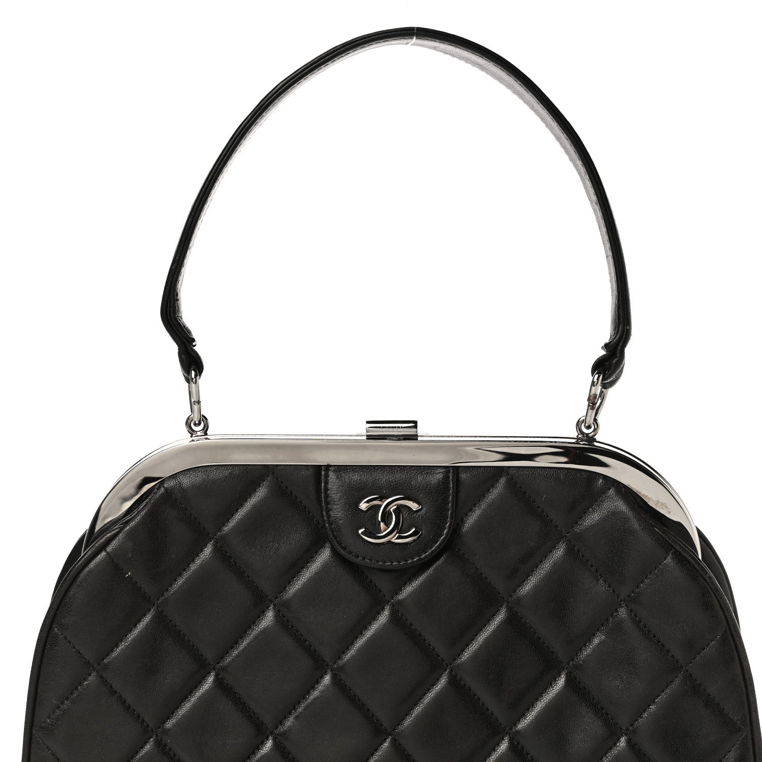 Chanel Lambskin Quilted Kisslock Frame Bag Black 9 of 21