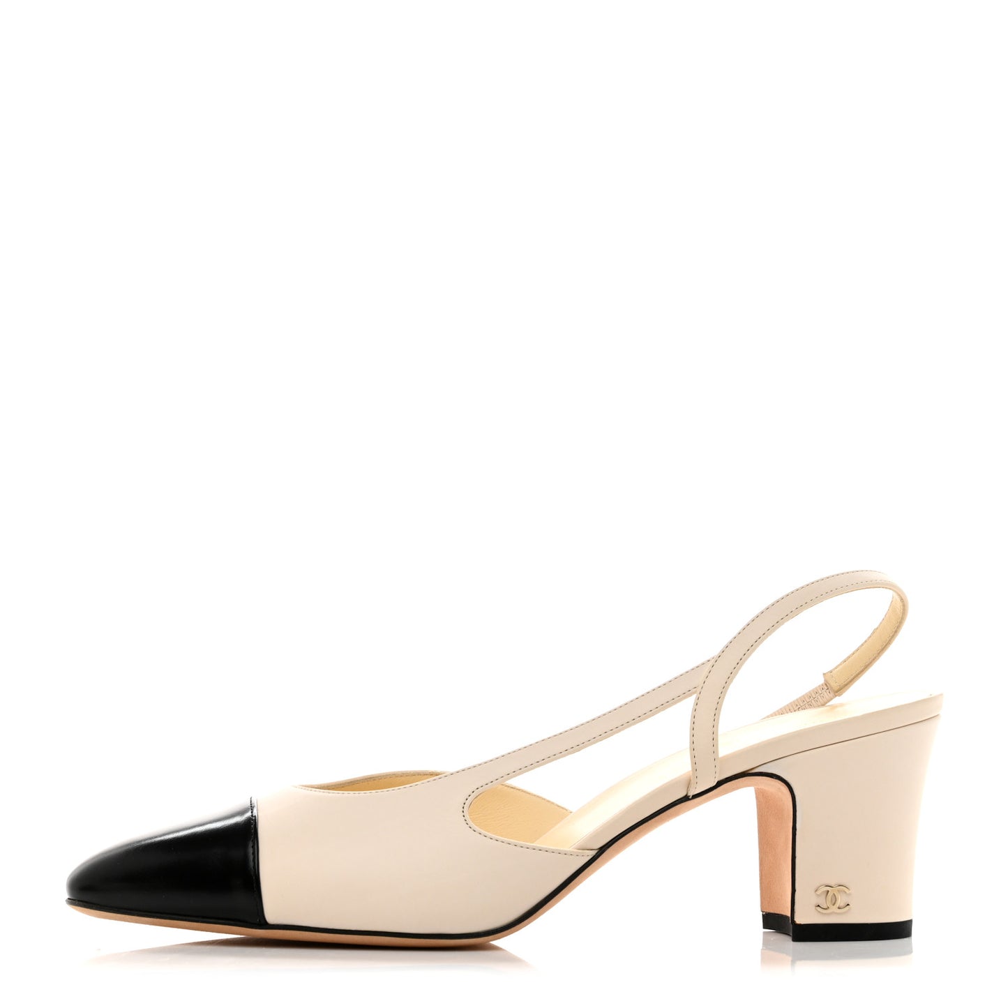 Glazed Calfskin Cap Toe CC Slingback Pumps 41 Ivory Black
