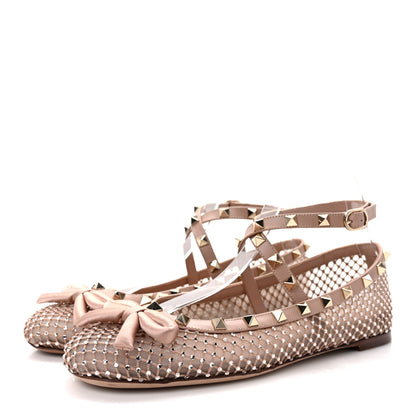 Valentino Garavani Mesh Calfskin Crystal Rockstud Multi Strap Ballerina Flats 39 Rose Cannelle 3 of 9