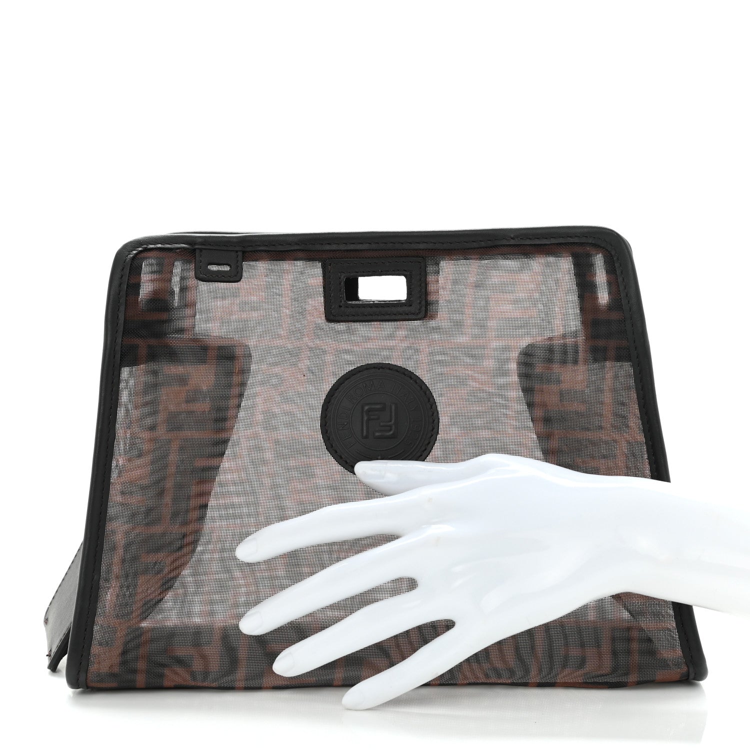 Fendi Mesh Vitello Century FF 1974 Mini Peekaboo Defender Cover Marrone Black Ebano 3 of 11