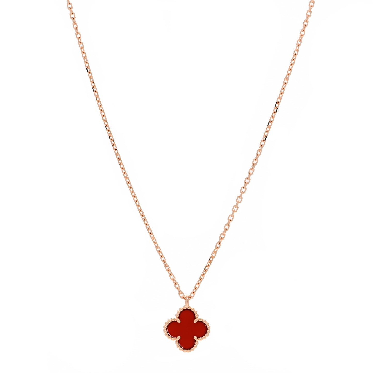 18K Rose Gold Carnelian Sweet Alhambra Pendant Necklace