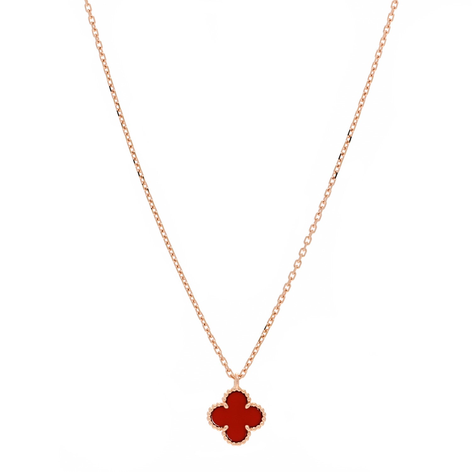Van Cleef & Arpels 18K Rose Gold Carnelian Sweet Alhambra Pendant Necklace 1 of 7