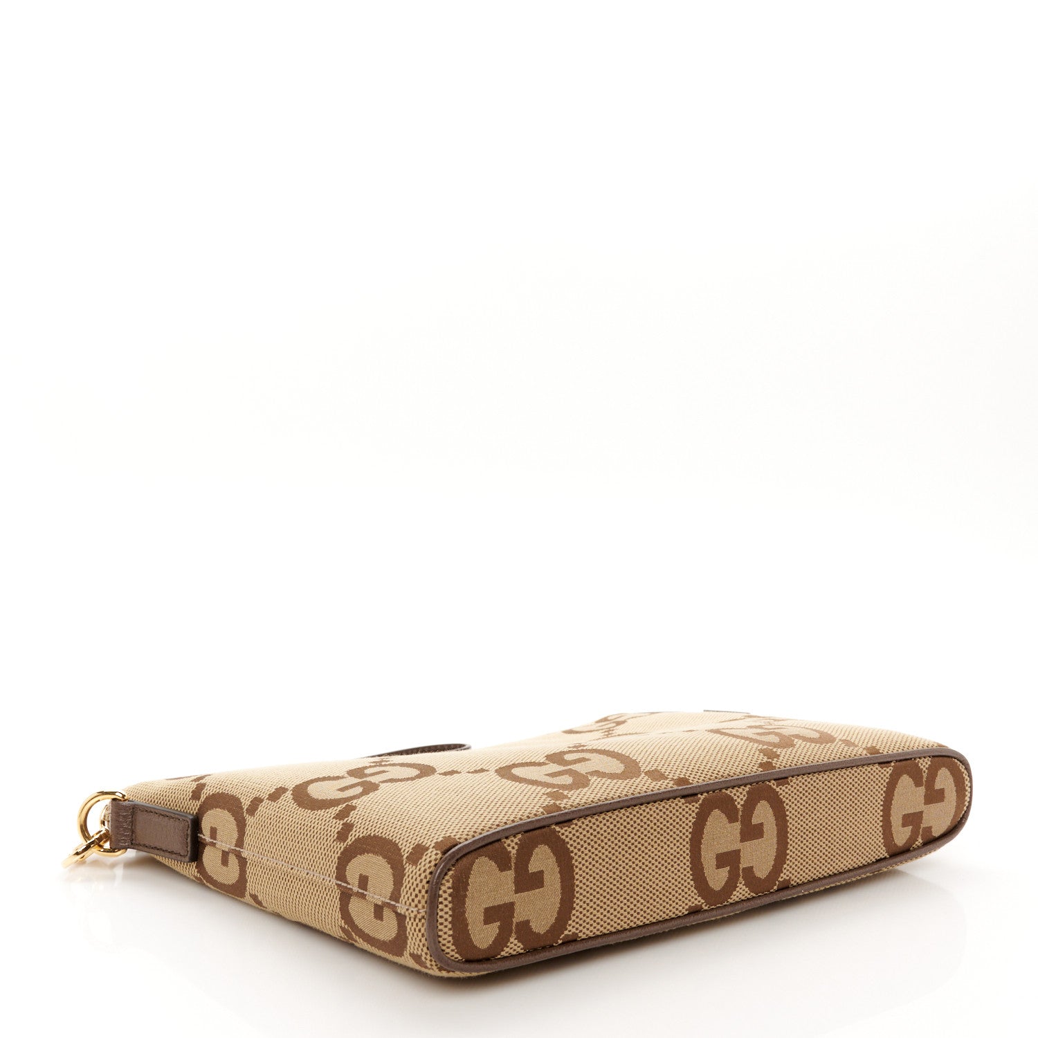 Gucci Monogram Jumbo GG Textured Dollar Calfskin Web Wristlet Messenger Bag Camel Ebony New Acero 4 of 11