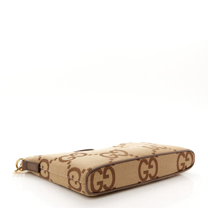 Gucci Monogram Jumbo GG Textured Dollar Calfskin Web Wristlet Messenger Bag Camel Ebony New Acero 4 of 11