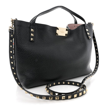 Valentino Garavani Grained Calfskin Small Rockstud Flip Lock Tote Black Rose Quartz 4 of 16