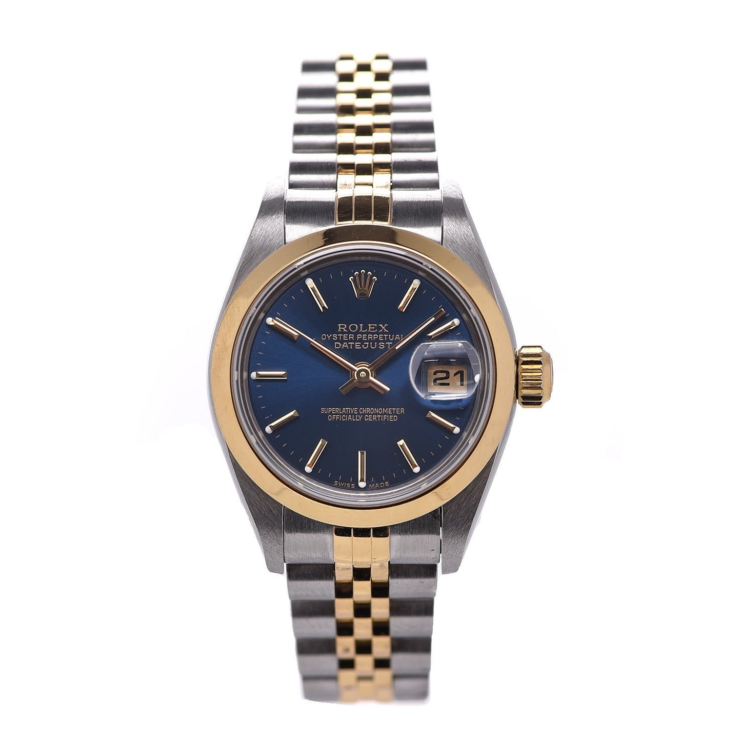 Stainless Steel 18K Yellow Gold 26mm Oyster Perpetual Datejust Watch Blue 79163
