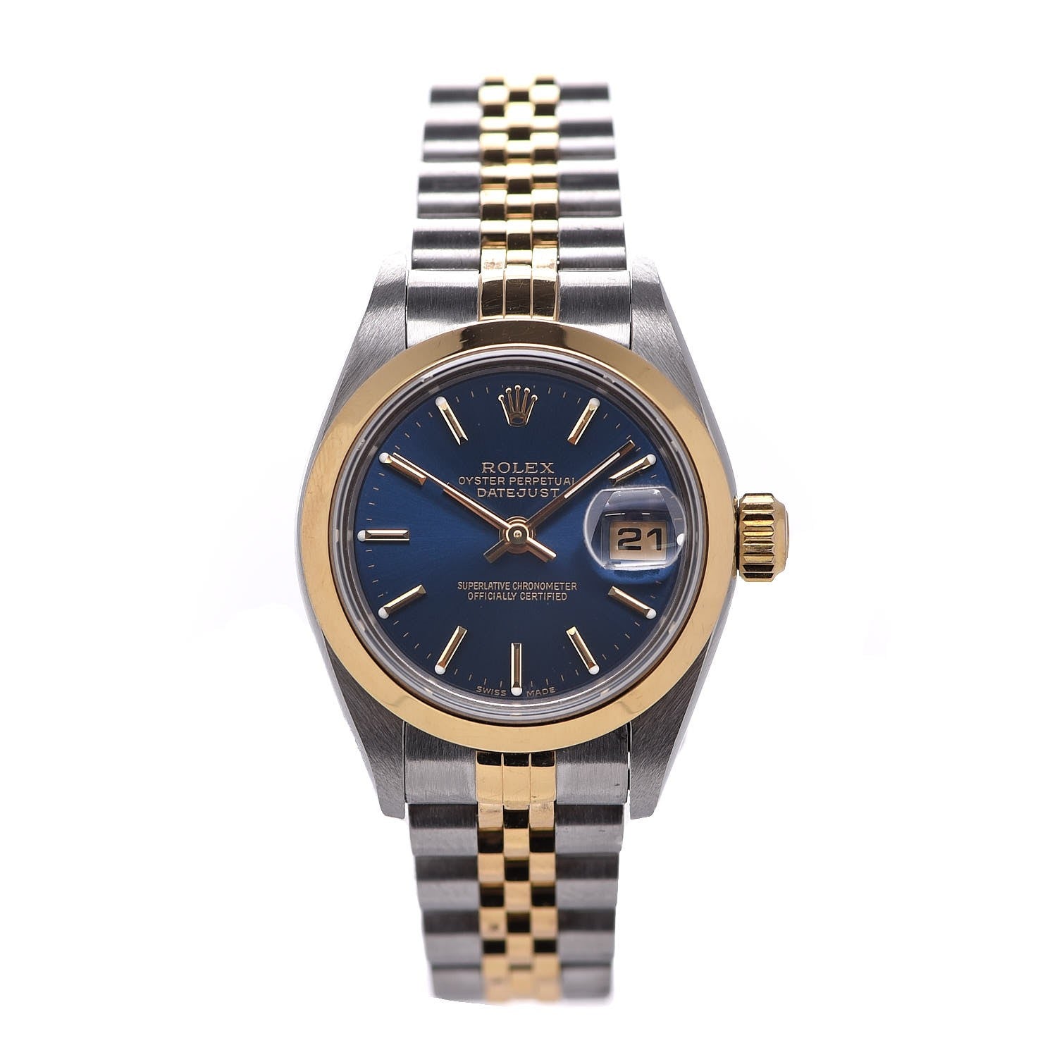 Rolex Stainless Steel 18K Yellow Gold 26mm Oyster Perpetual Datejust Watch Blue 79163 1 of 5
