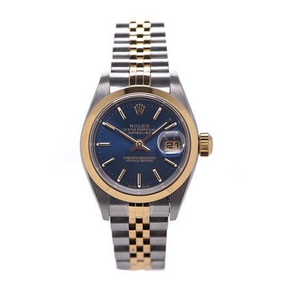 Rolex Stainless Steel 18K Yellow Gold 26mm Oyster Perpetual Datejust Watch Blue 79163 1 of 5