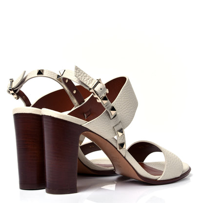Valentino Garavani Pebbled Calfskin Rockstud Double Slingback Strap 85mm Sandals 39 Light Ivory 3 of 9