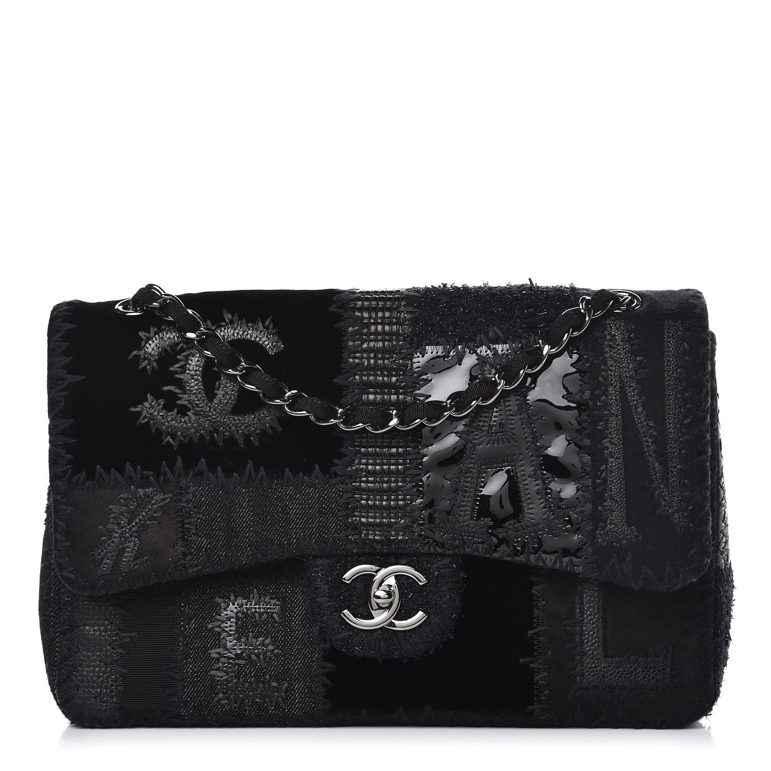 Chanel Tweed Patchwork Jumbo Single Flap Black 1 of 11