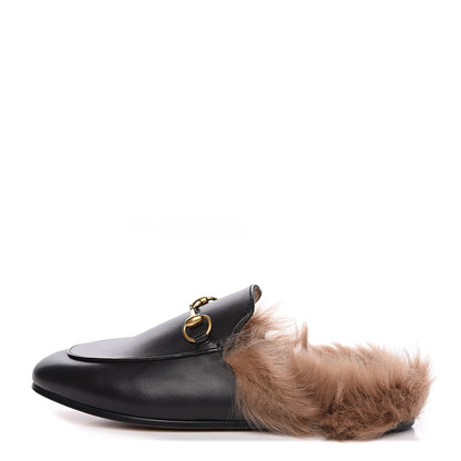 Gucci Calfskin Fur Womens Princetown Slippers 35.5 Black 1 of 10