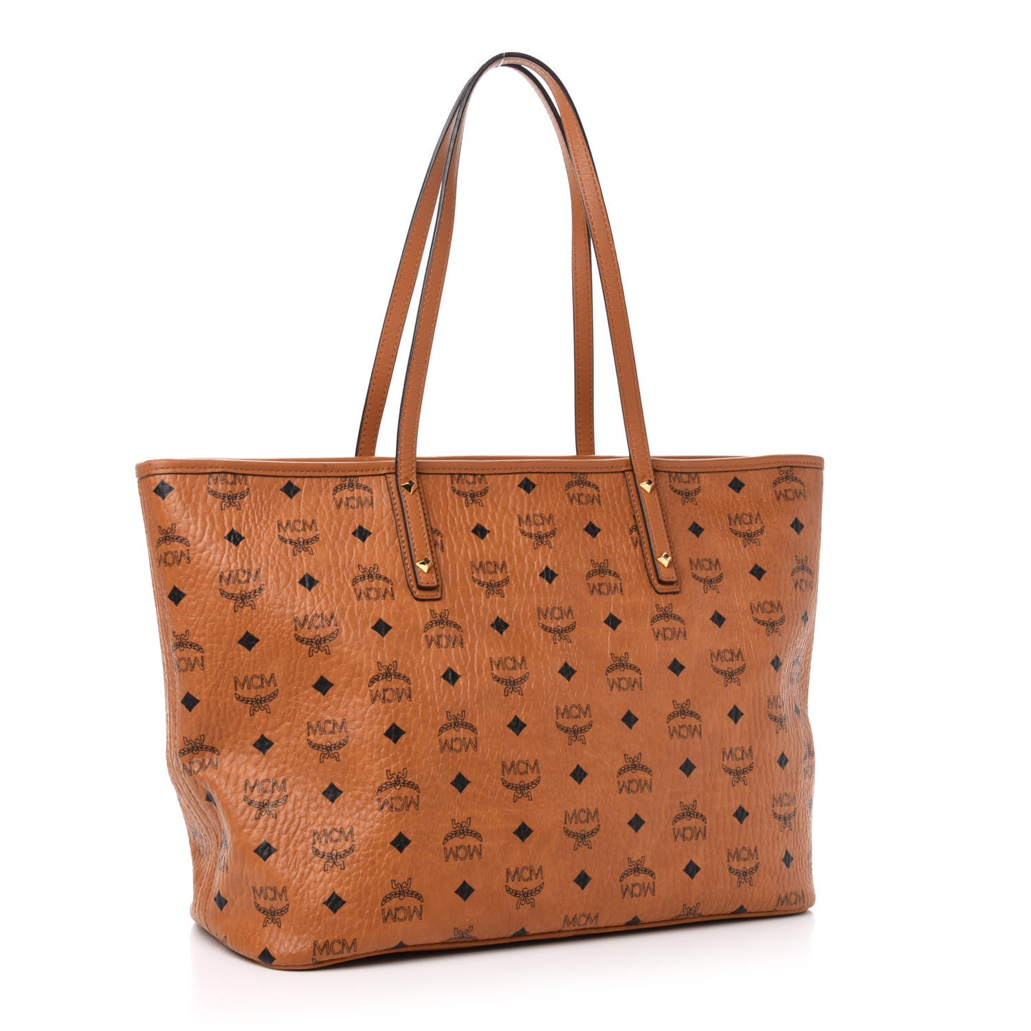 MCM Visetos Medium Anya Top Zip Shopper Tote Cognac 3 of 10