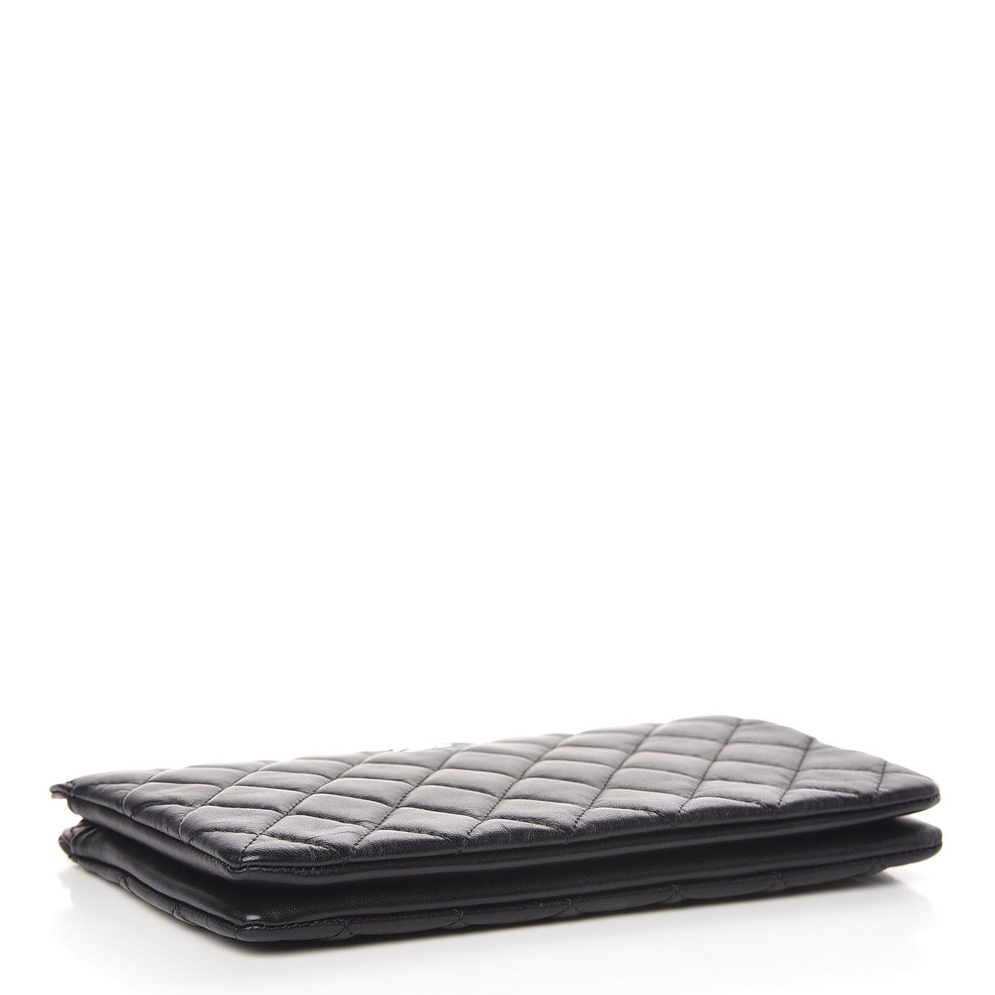 Lambskin Quilted Large Zipped Clutch Black