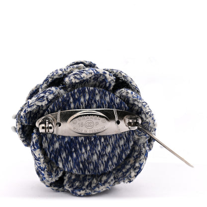 Chanel Tweed Camellia CC Brooch Lapel Pin Blue 3 of 4