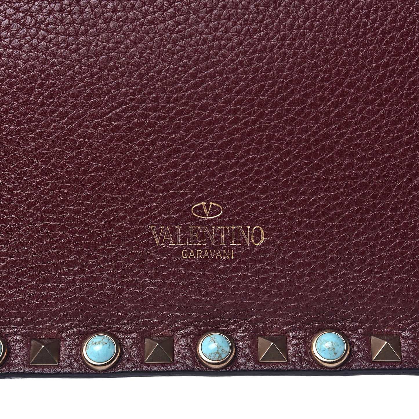 Pebbled Calfskin Rockstud Rolling Wristlet Clutch Rubin