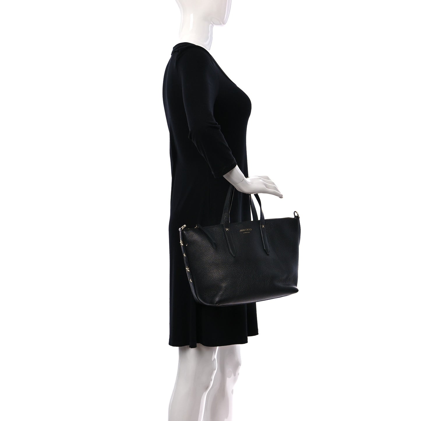 Grainy Calfskin Star Studded Bria Tote Black