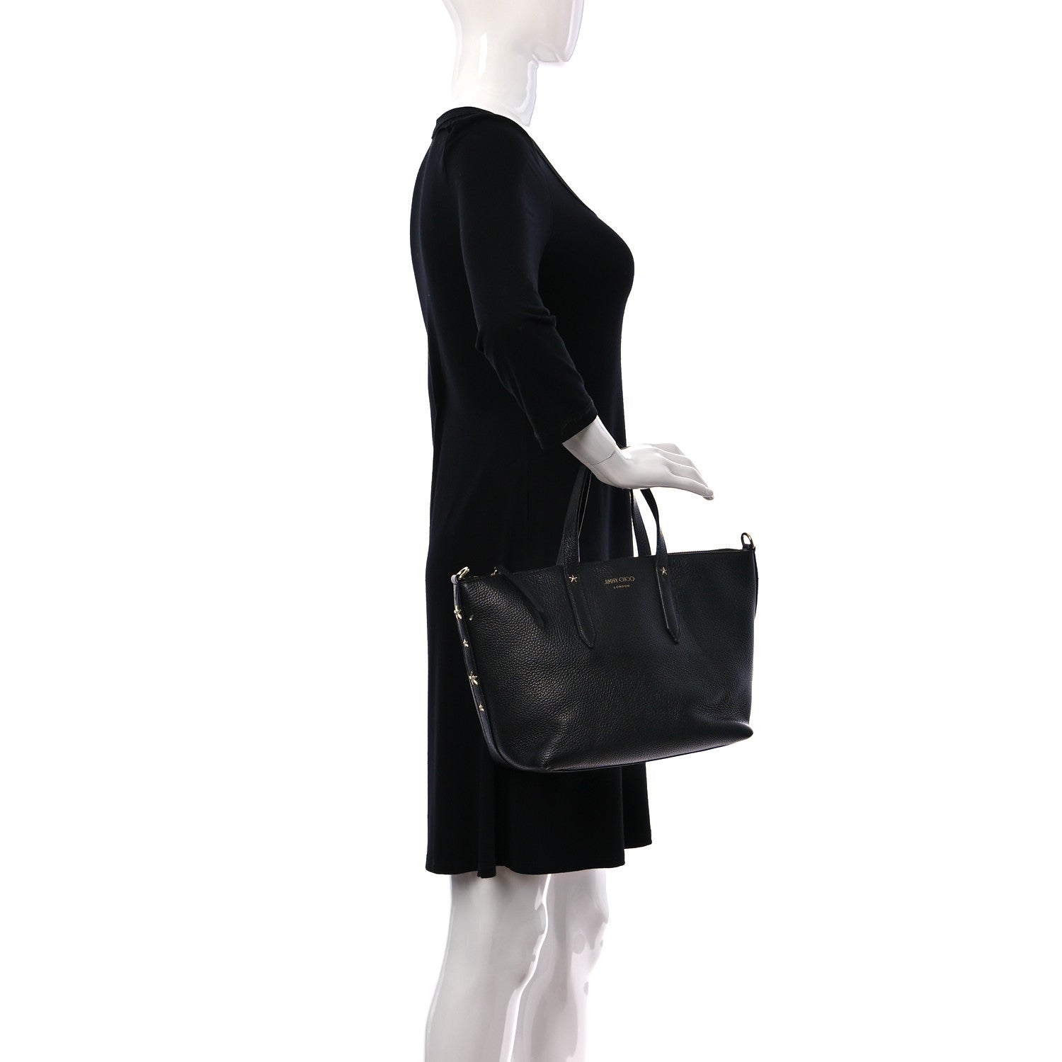 Jimmy Choo Grainy Calfskin Star Studded Bria Tote Black 2 of 9
