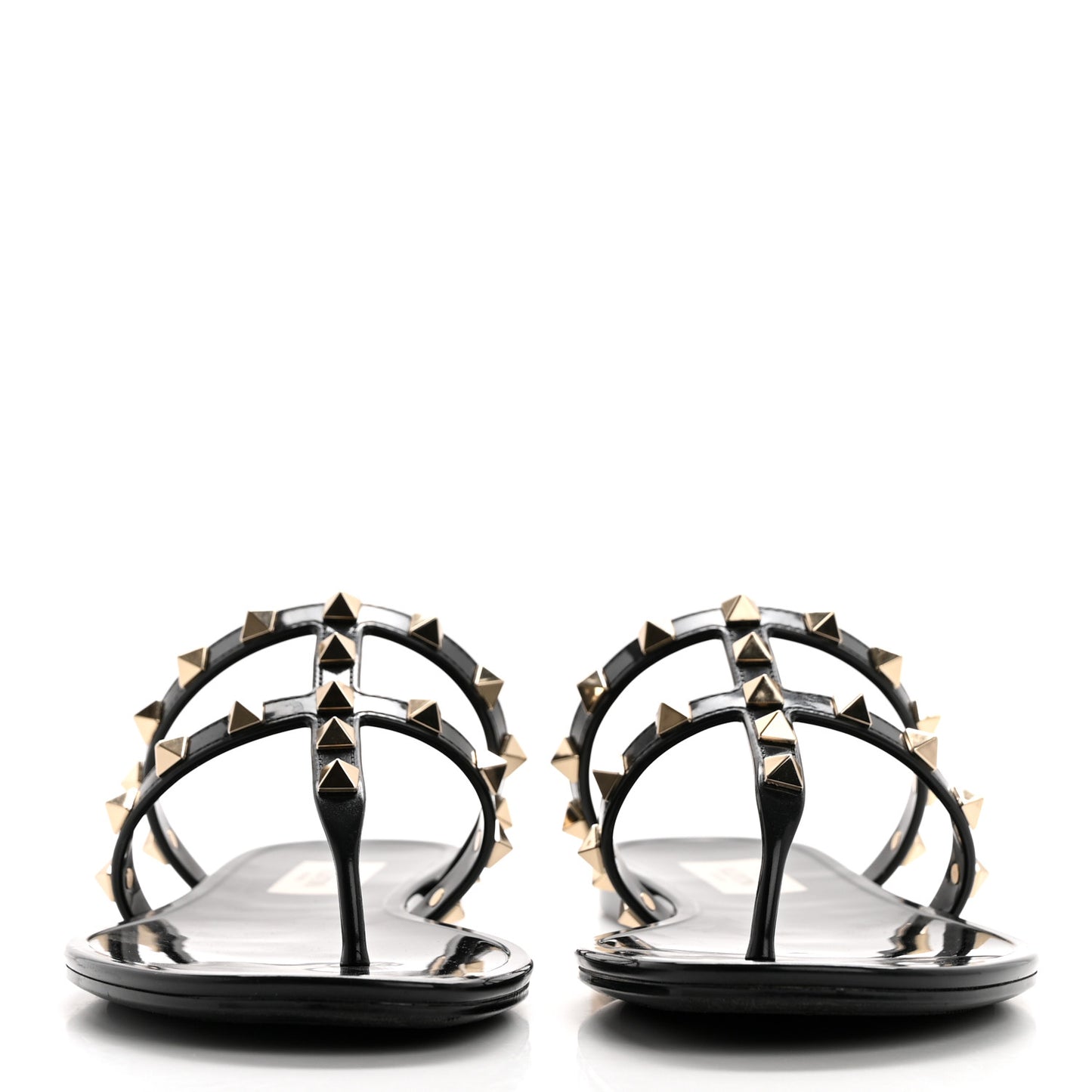 PVC Jelly Rockstud Caged Flat Thong Sandals 38 Black