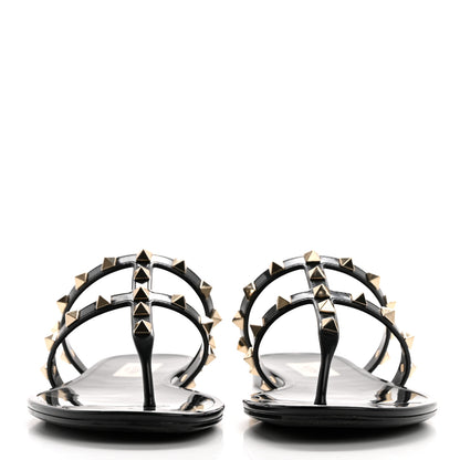 Valentino Garavani PVC Jelly Rockstud Caged Flat Thong Sandals 38 Black 2 of 8