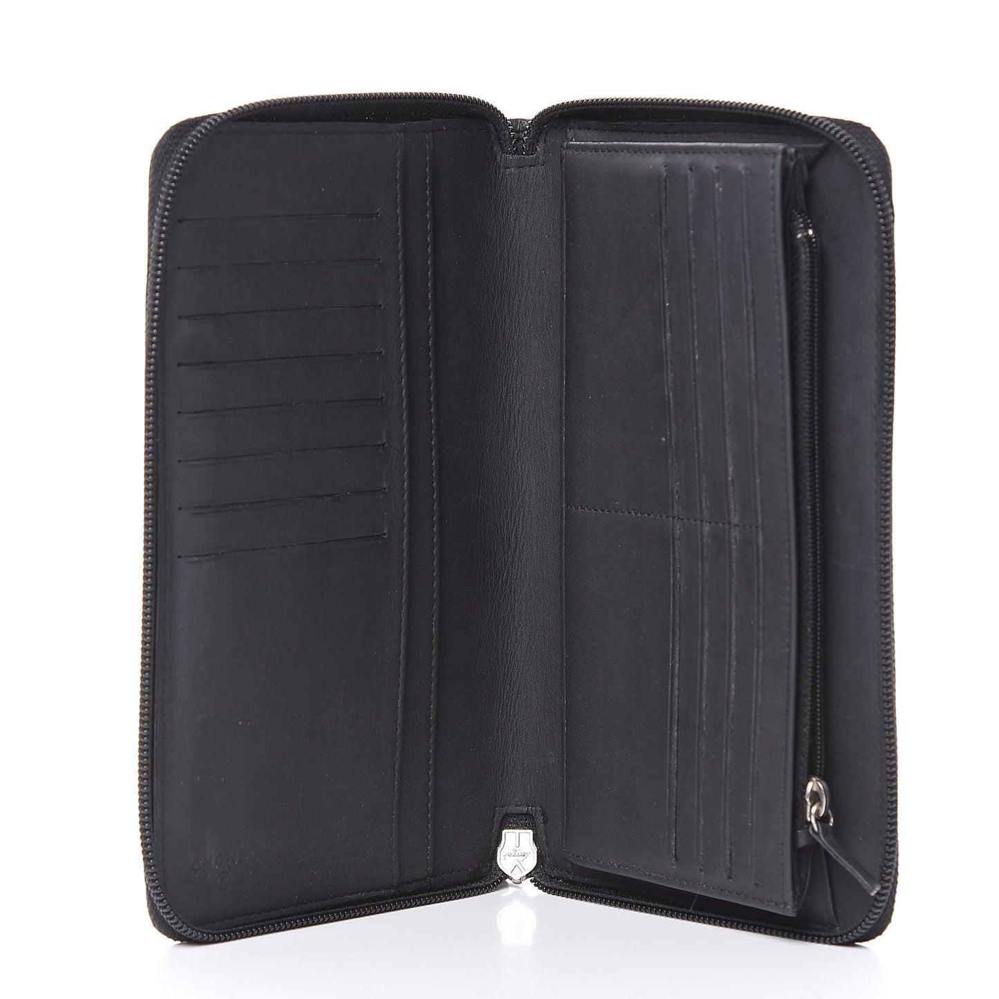 Calfskin Quilted Large Zip Around Organizer Wallet Black