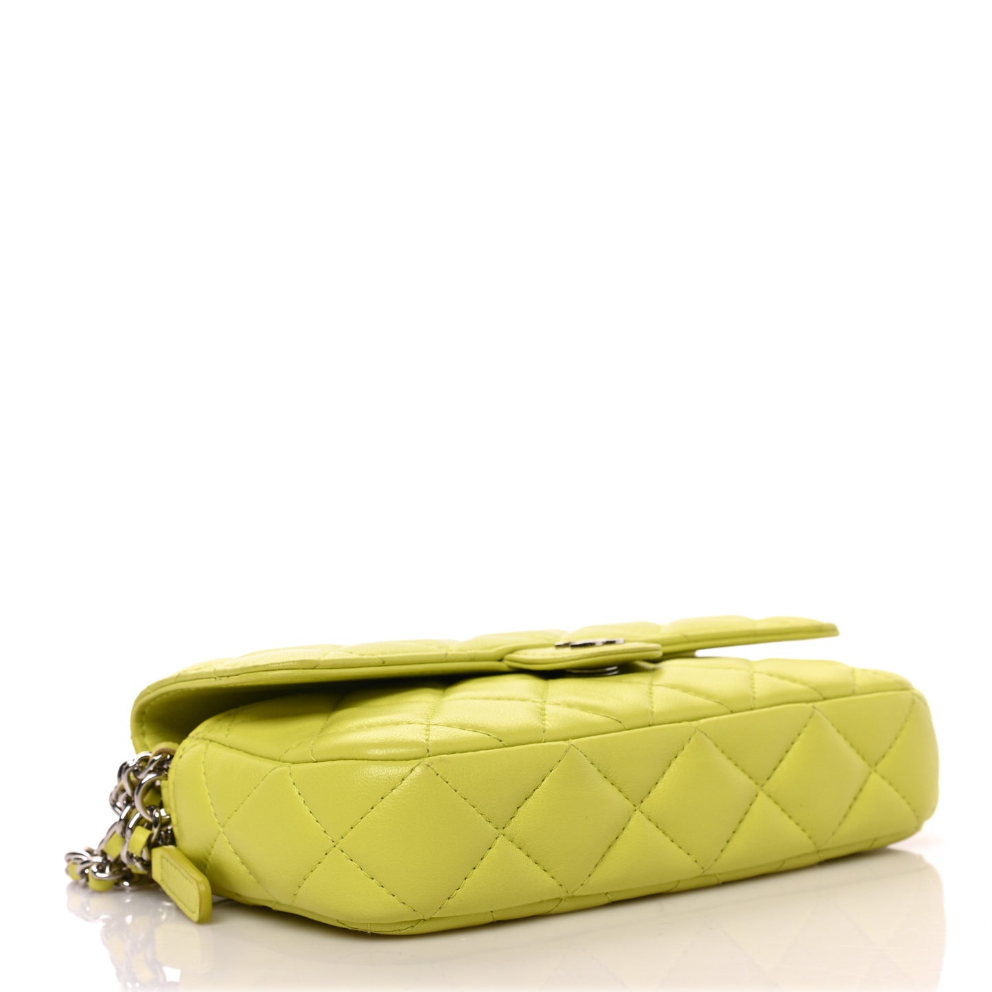 Lambskin Quilted Flap Phone Holder With Chain Yellow
