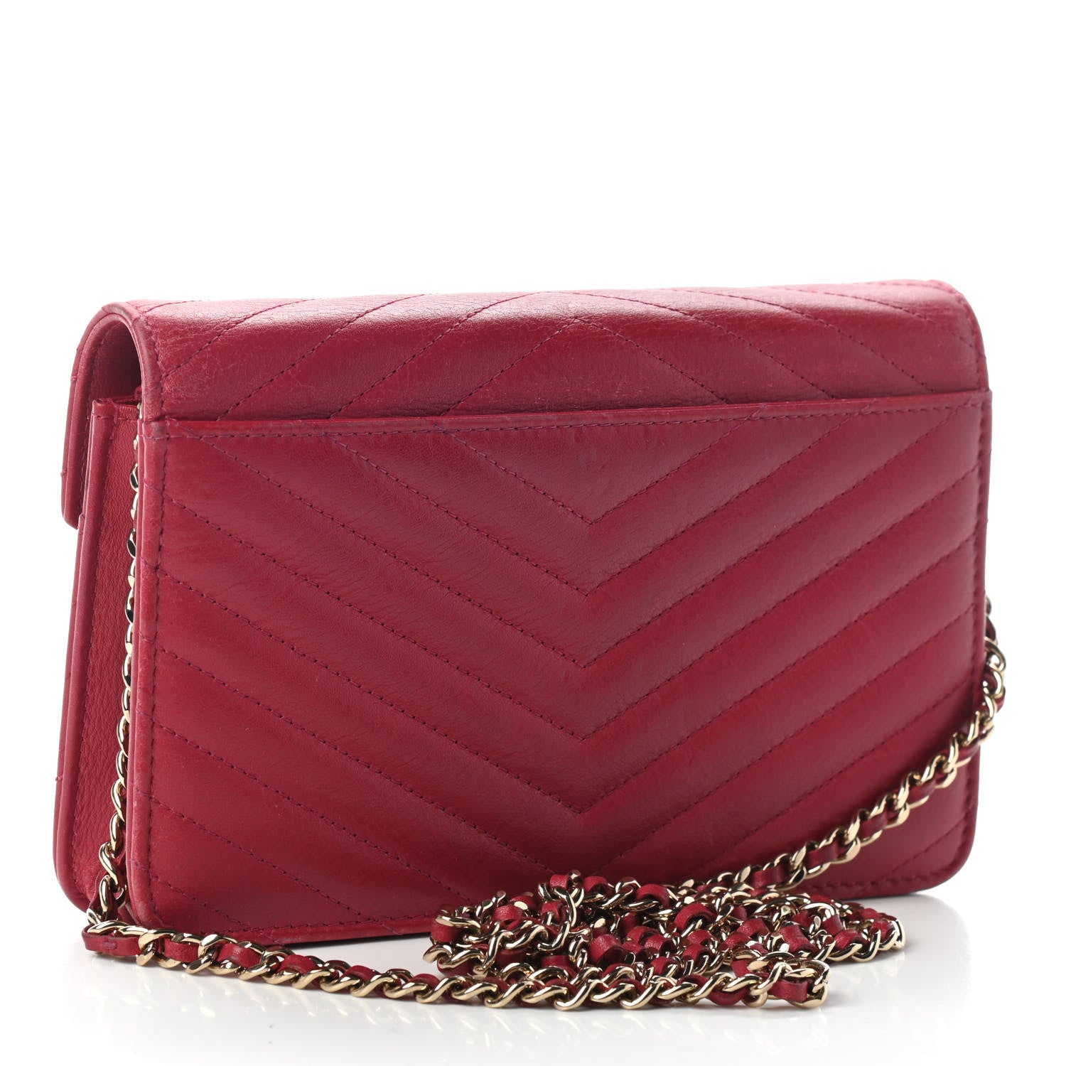 Chanel Goatskin Chevron Quilted Statement Wallet On Chain WOC Dark Pink 3 of 13