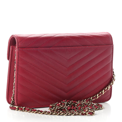 Chanel Goatskin Chevron Quilted Statement Wallet On Chain WOC Dark Pink 3 of 13