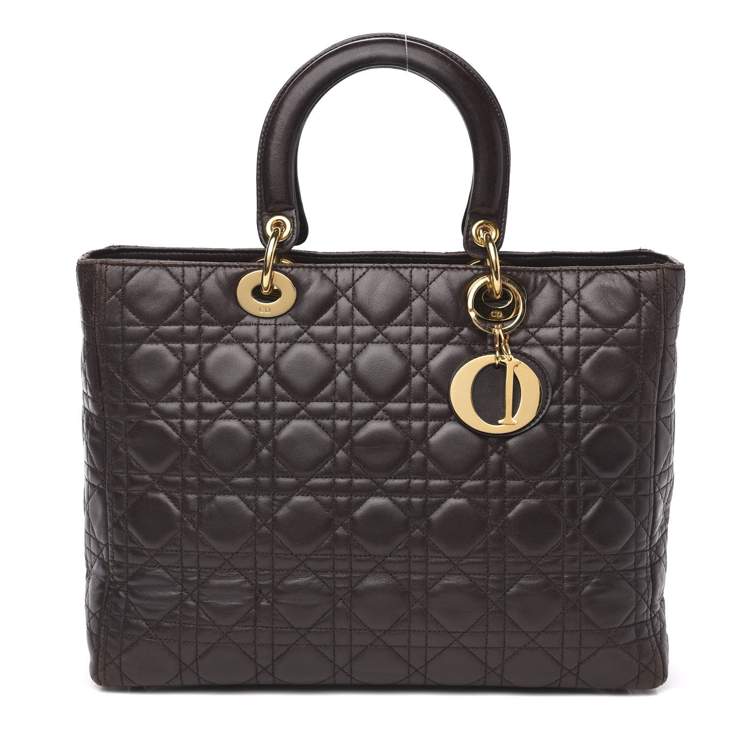 Christian Dior Lambskin Cannage Large Lady Dior Dark Brown 1 of 12