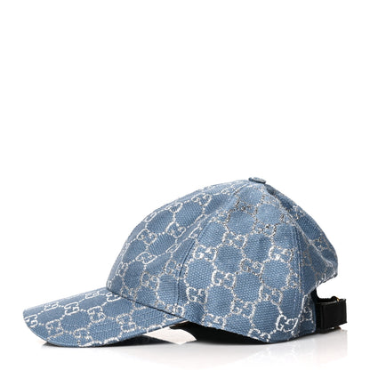 Gucci Canvas Lame GG Monogram Rush Baseball Hat XL Blue Silver 4 of 9