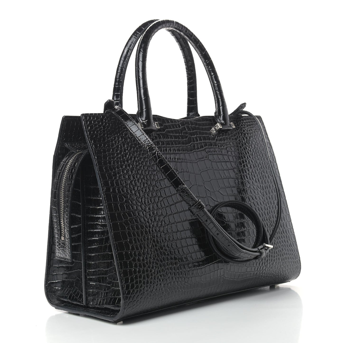 Croc Calfskin Embossed Medium Uptown Tote Black