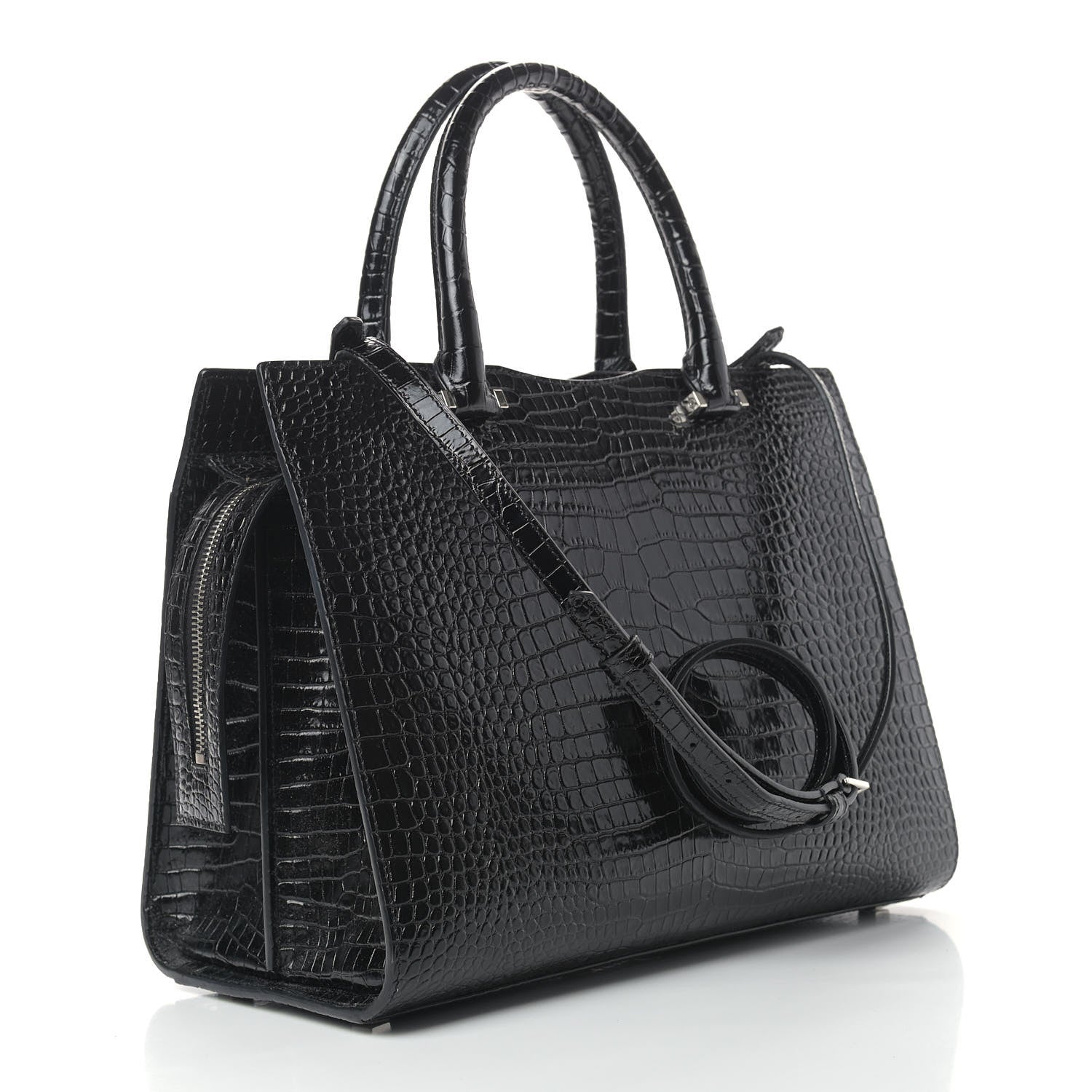 Saint Laurent Croc Calfskin Embossed Medium Uptown Tote Black 3 of 12