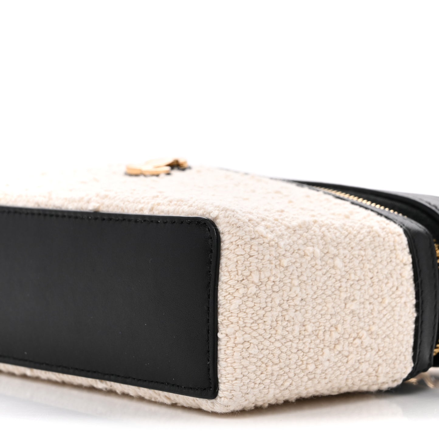 Tweed Calfskin Top Handle Slim Vanity Case With Chain Black Beige