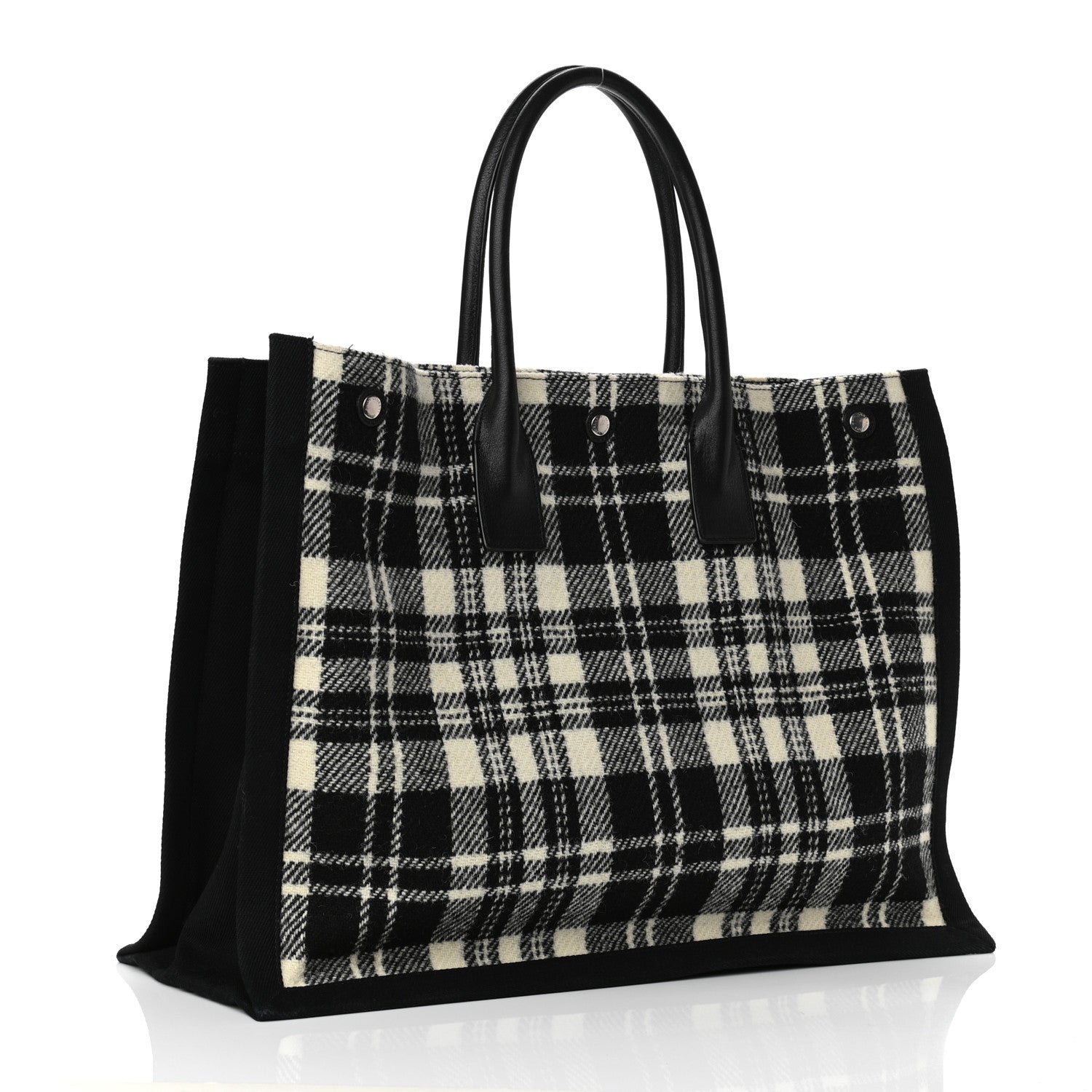 Saint Laurent Wool Tartan Rive Gauche Tote White Black 3 of 9