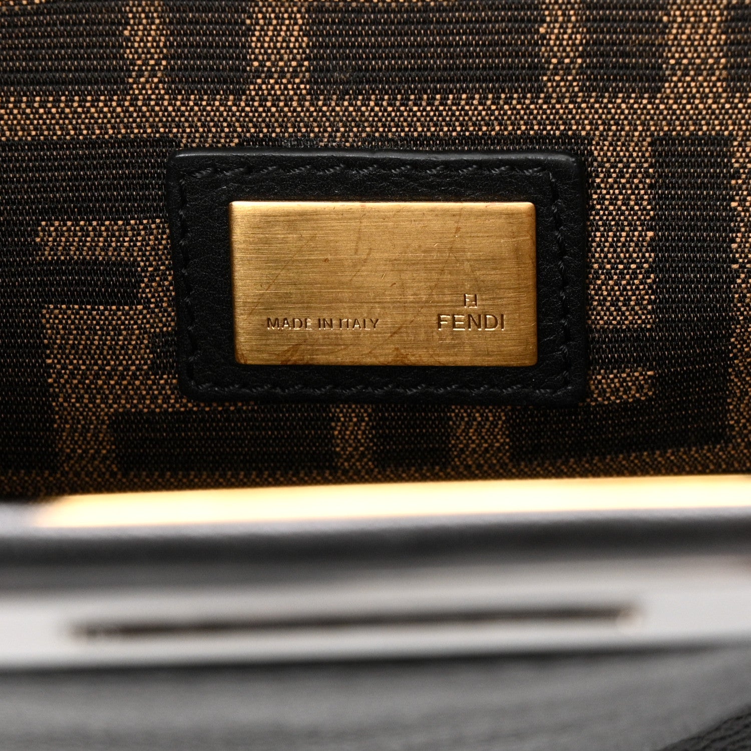 Fendi Goatskin Zucca Large Peekaboo Iconic Satchel Black Tobacco 7 of 11