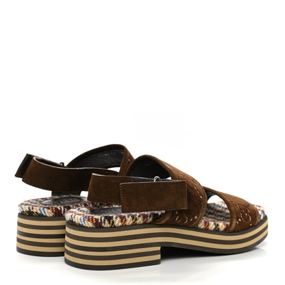 Gucci Velvet GG Monogram Suede Mens Platform Sandals 9 Coffee 4 of 8
