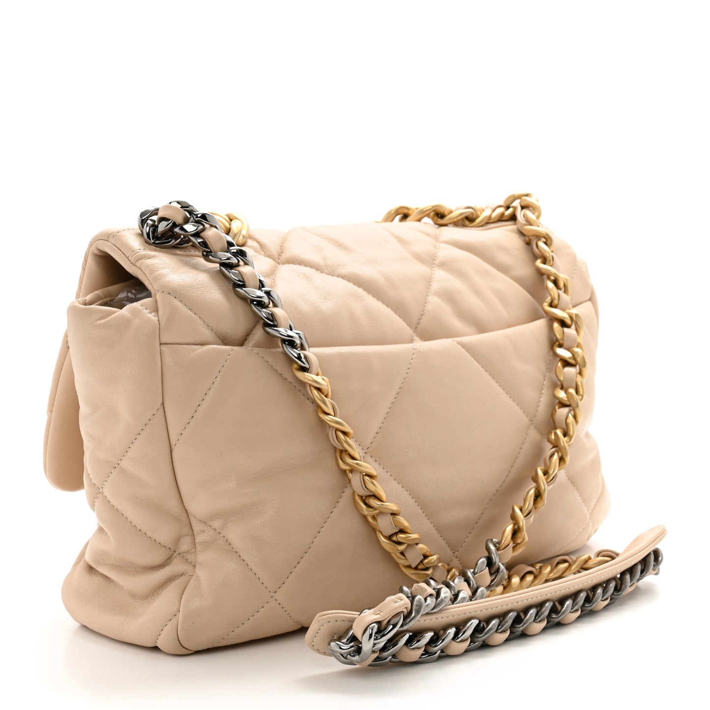Lambskin Quilted Large Chanel 19 Flap Beige
