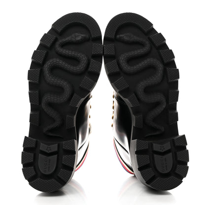 Gucci Calfskin Sylvie Web Womens Lace Up Combat Boots 36.5 Black 5 of 9