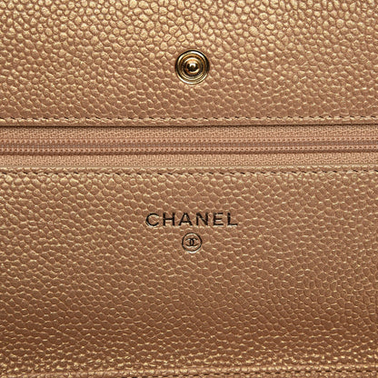 Chanel Pearly Caviar Quilted Wallet On Chain WOC Gold 6 of 9