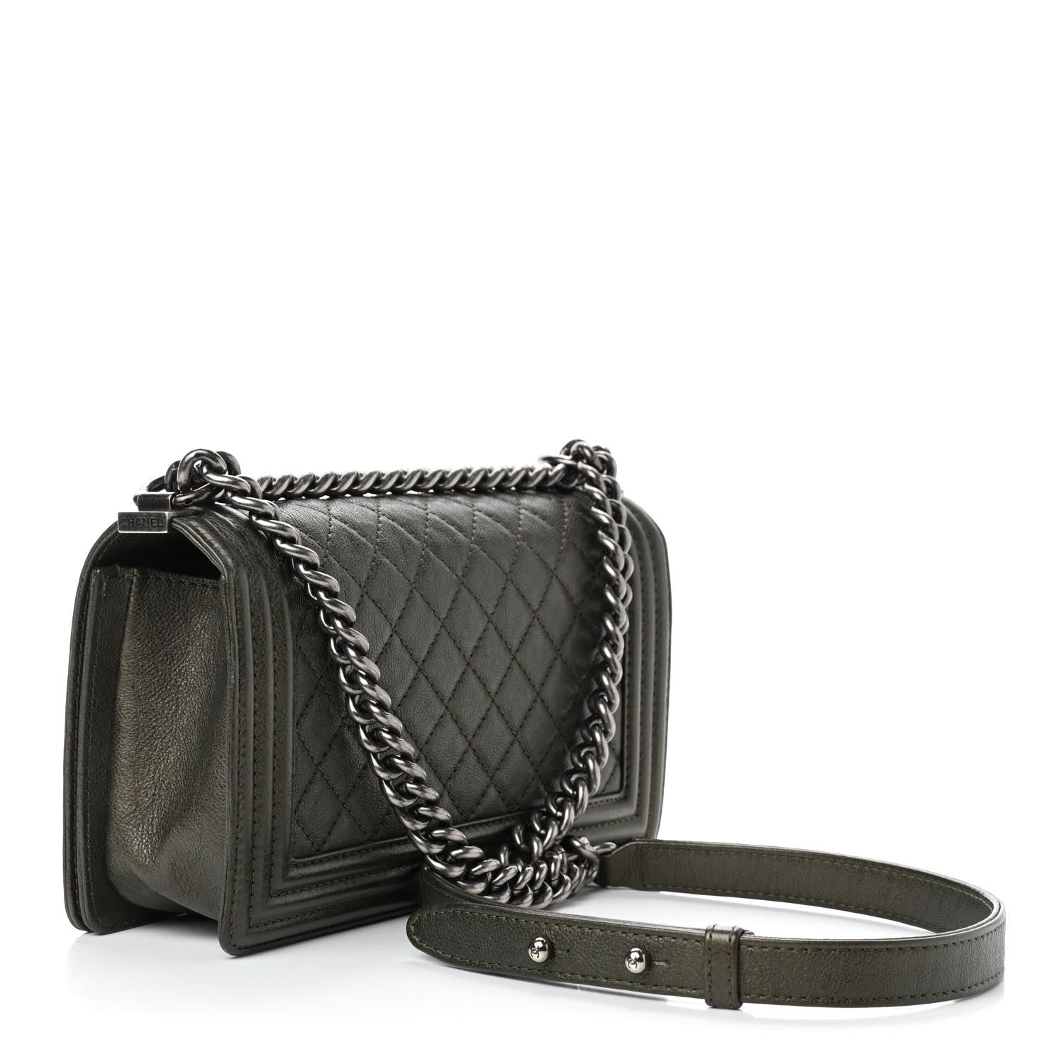 Chanel Metallic Calfskin Quilted Medium Boy Flap Khaki 2 of 10