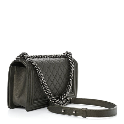 Chanel Metallic Calfskin Quilted Medium Boy Flap Khaki 2 of 10