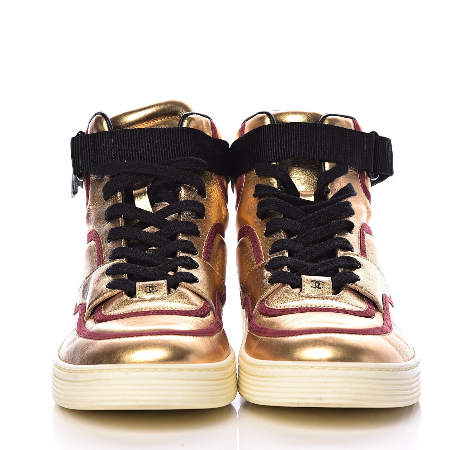 Metallic Satin Lambskin Mens Logo High Top Sneakers 44 Gold Burgundy