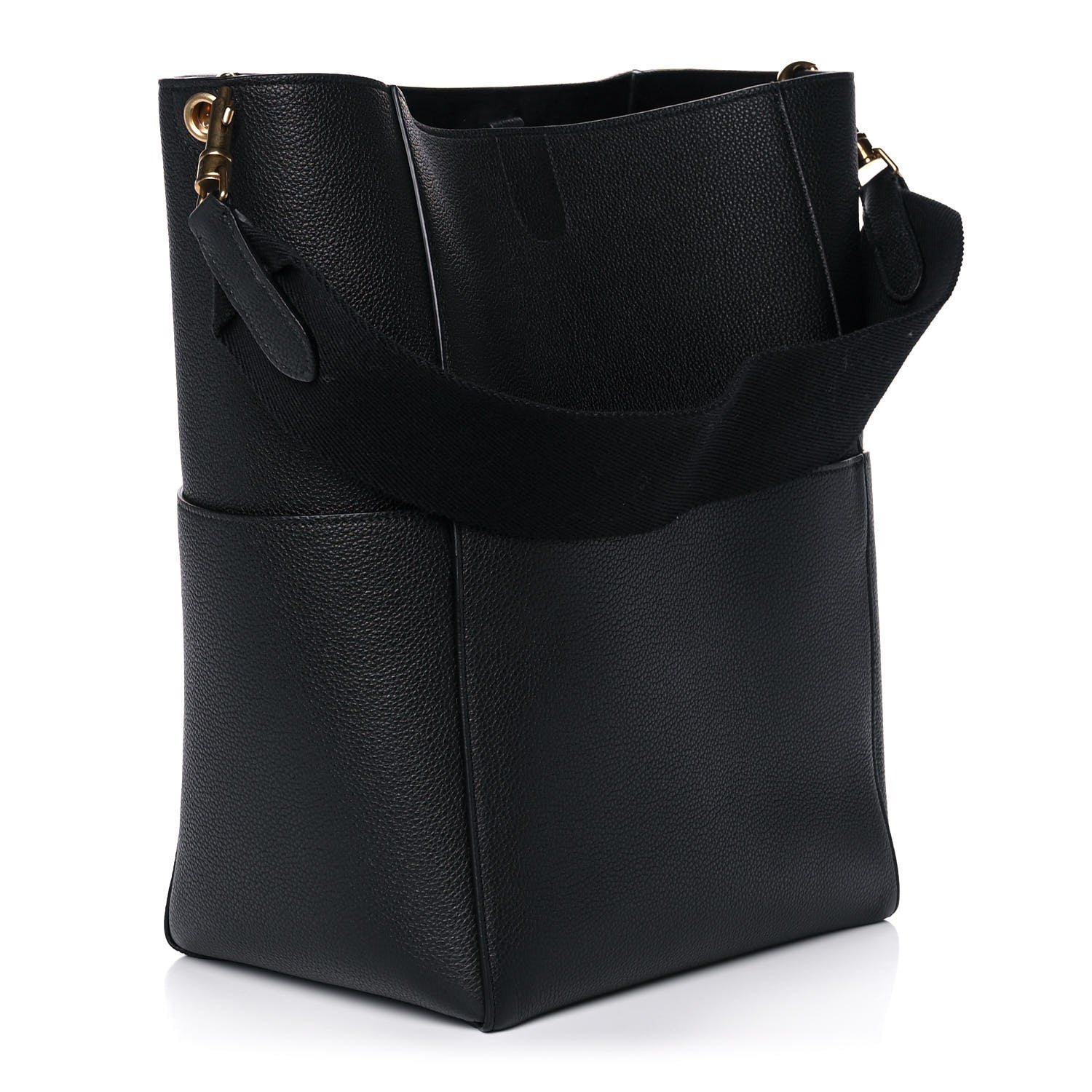 Celine Soft Grained Calfskin Sangle Bucket Bag Black 3 of 11