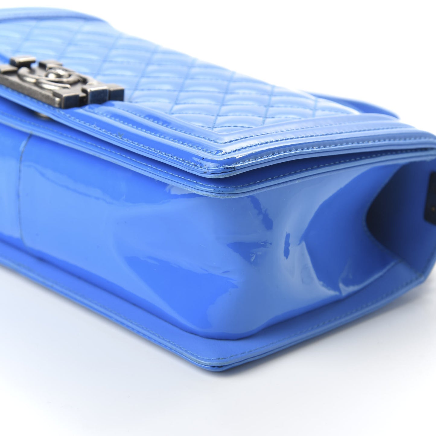 Patent Calfskin Quilted Medium Boy Flap Blue