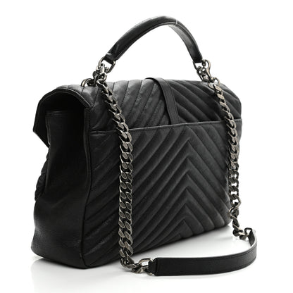 Saint Laurent Sheepskin Matelasse Chevron Monogram Large College Satchel Black 3 of 8