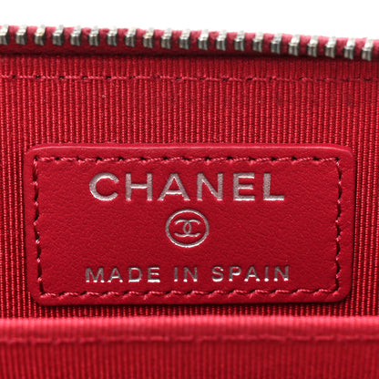 Chanel Aged Calfskin Chevron Quilted Gabrielle Zip Around Coin Purse Wallet Dark Pink 8 of 10