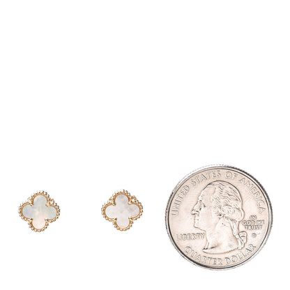 Van Cleef & Arpels 18K Yellow Gold Mother of Pearl Sweet Alhambra Earrings 2 of 6