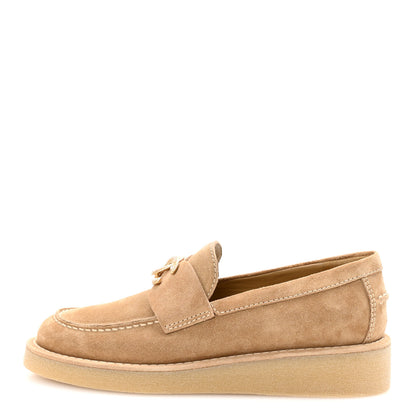 Chanel Suede Calfskin Pearl CC Moccasin Loafers 36.5 Dark Beige 1 of 10